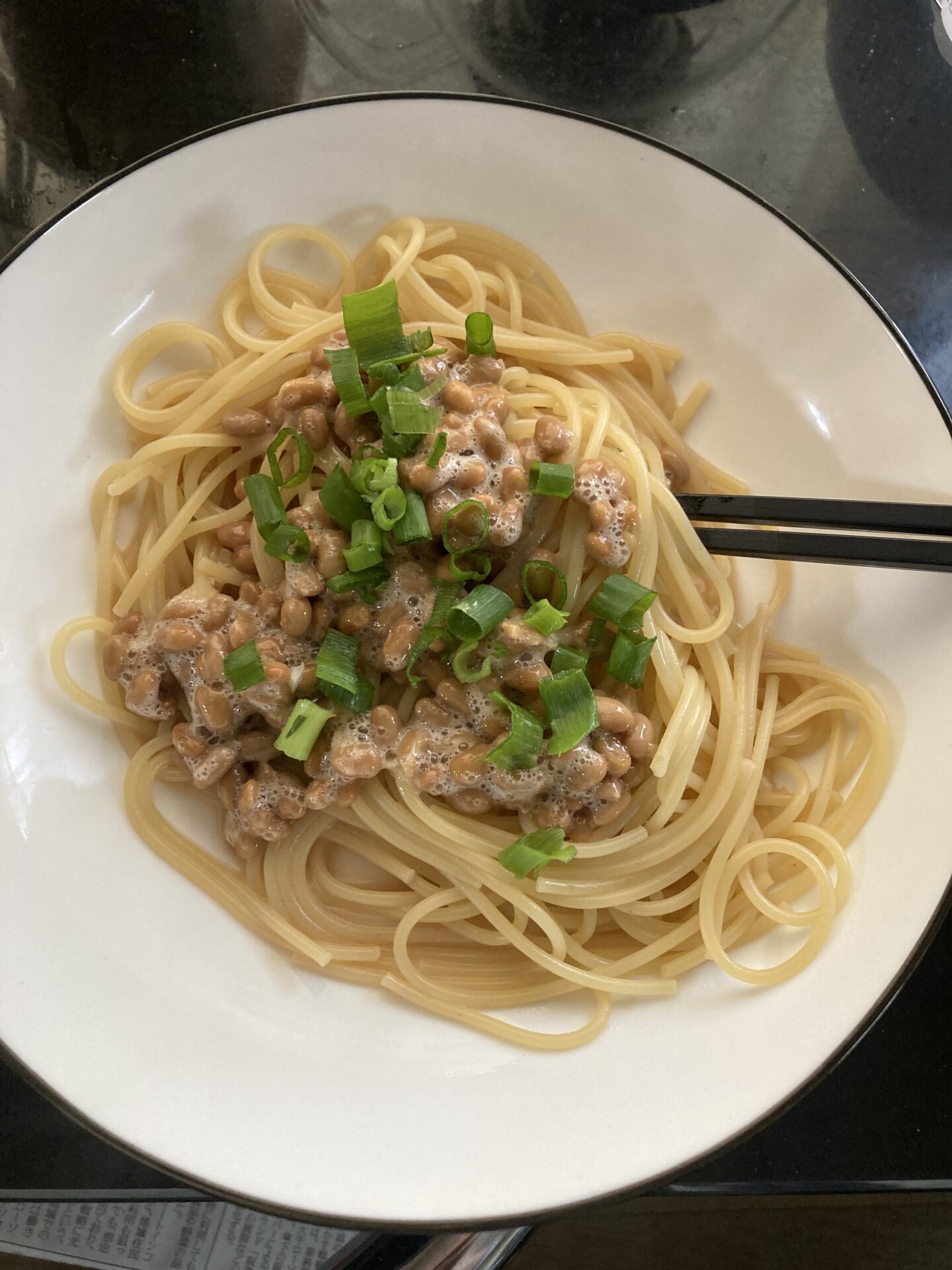 めんつゆでお手軽に納豆パスタ