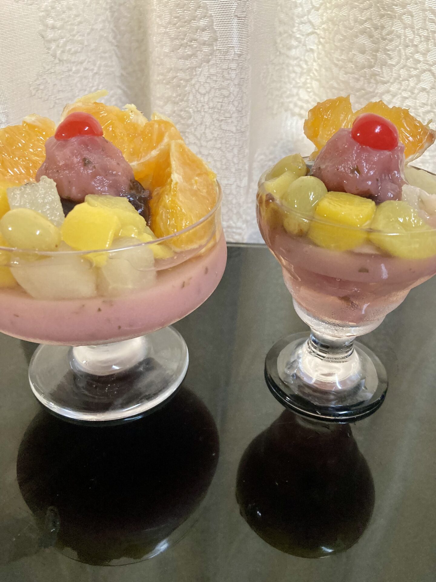 桜の寒天と桜あんの羊羹和風あんみつミニパフェ